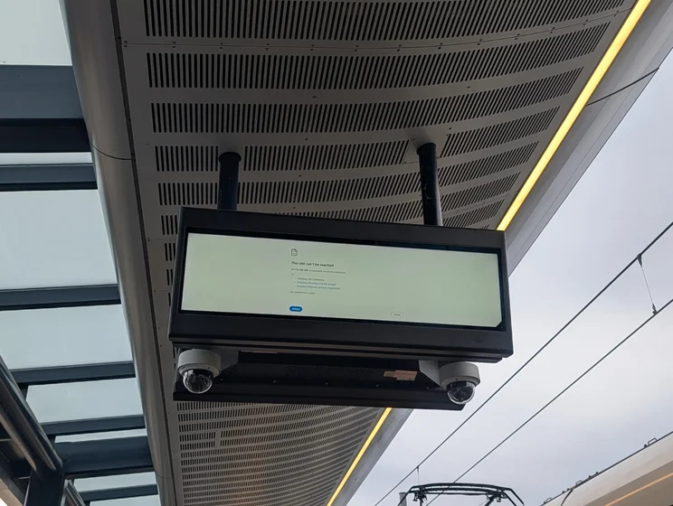 Railway station display showing an error message