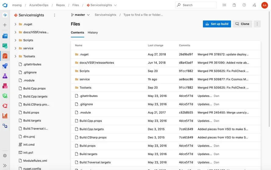 A screenshot of Azure DevOps repository.