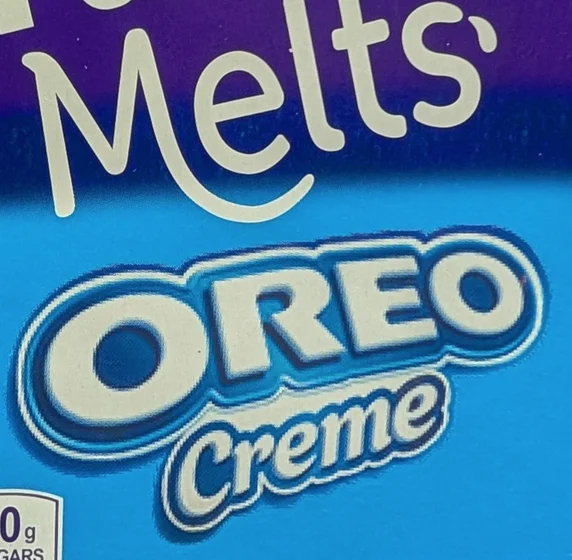 Zoom in of the bottom half, “Oreo Creme” part of the name is pixelated.